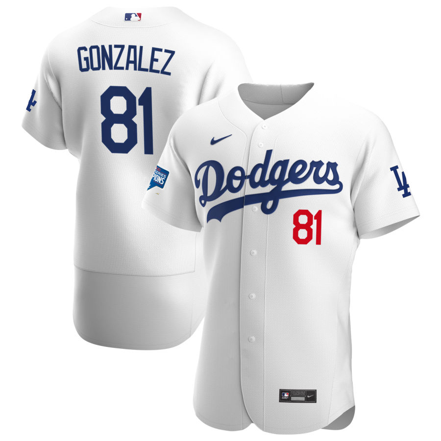 Los Angeles Dodgers #81 Victor Gonzalez Men Nike White Home 2020 World Series Champions Authentic Player MLB Jersey->new orleans saints->NFL Jersey